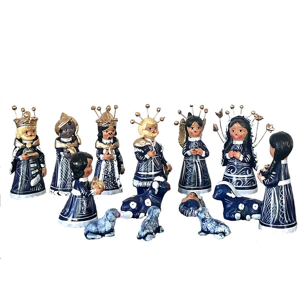14 Figurines Clay Nativity Set Navy Blue image 0