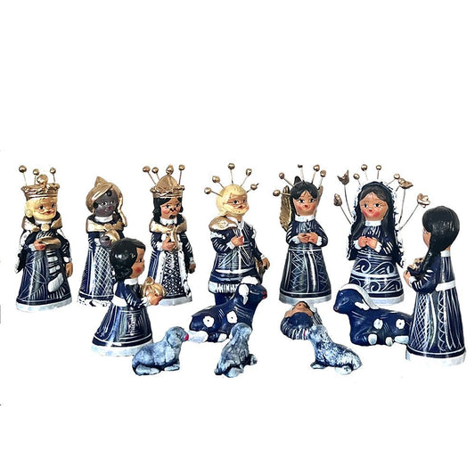 14 Figurines Clay Nativity Set Navy Blue image 0